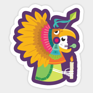 Aztec Warrior Skull / Mexican prehispanic Skull /Cool colorful skull by Akbaly Sticker